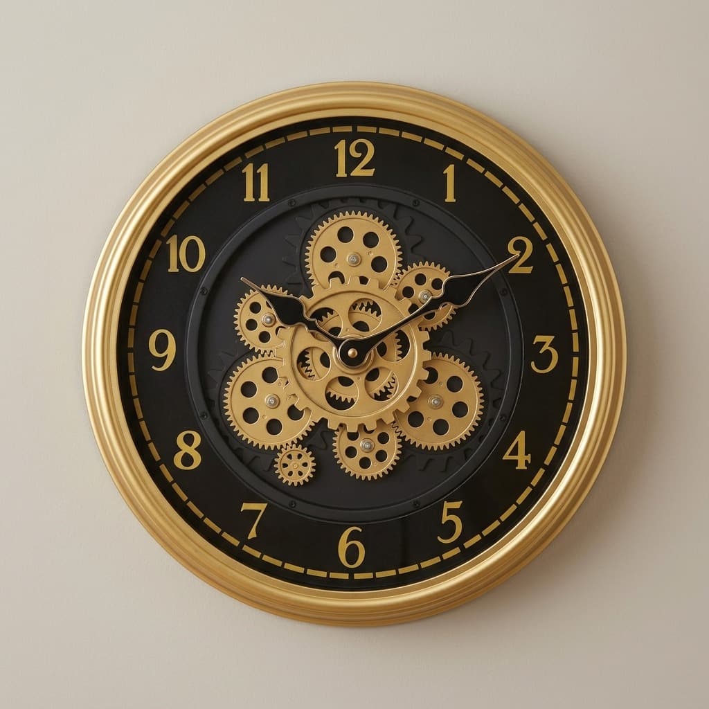 Vintage Gold Moving Gear Wall Clock