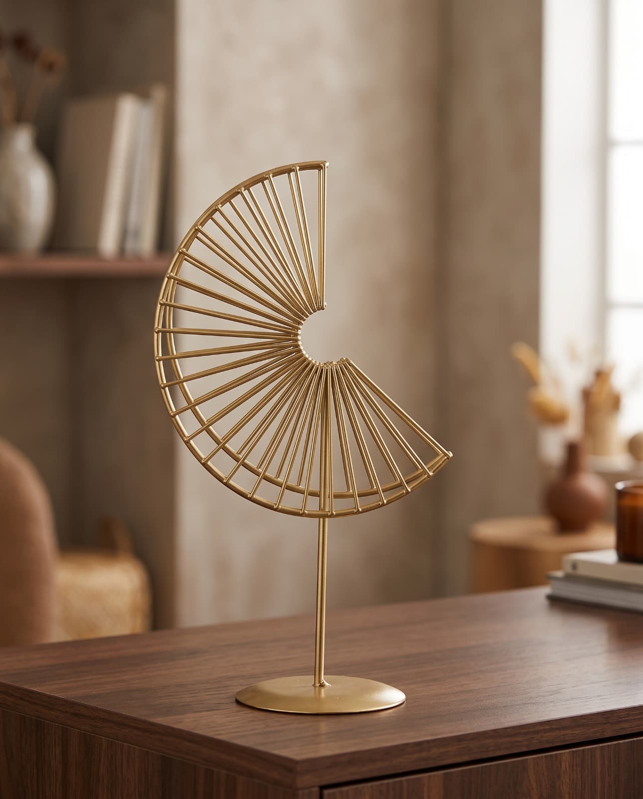 Modern Gold Wire Fan Sculpture
