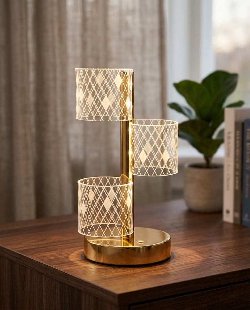 Modern 3-Tier Diamond-Pattern Acrylic Table Lamp