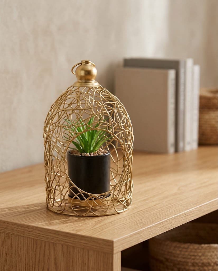 Gold Woven Wire Cloche Planter & Lantern Stand