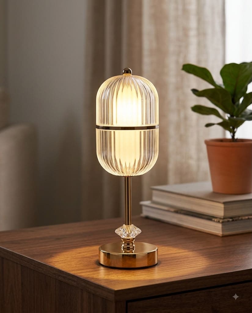 Gilded Fluted Glass Cordless Accent Lamp
