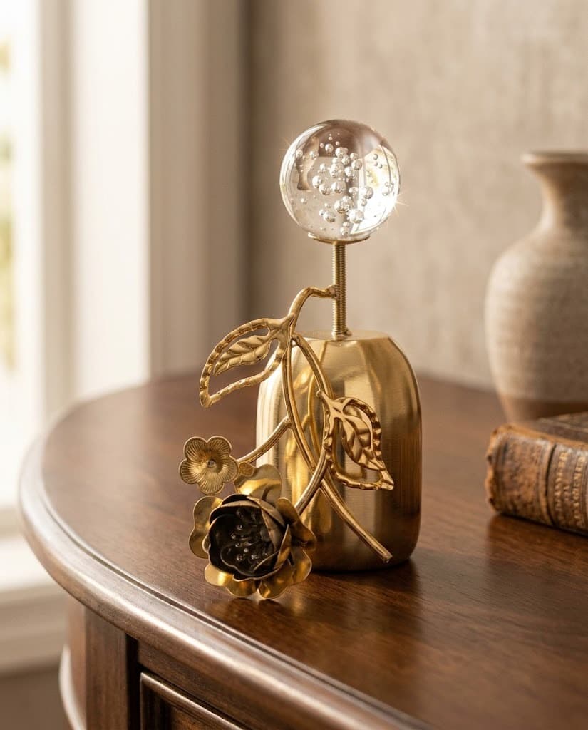 Gold Botanical Floral Accent with Bubble Crystal Finial