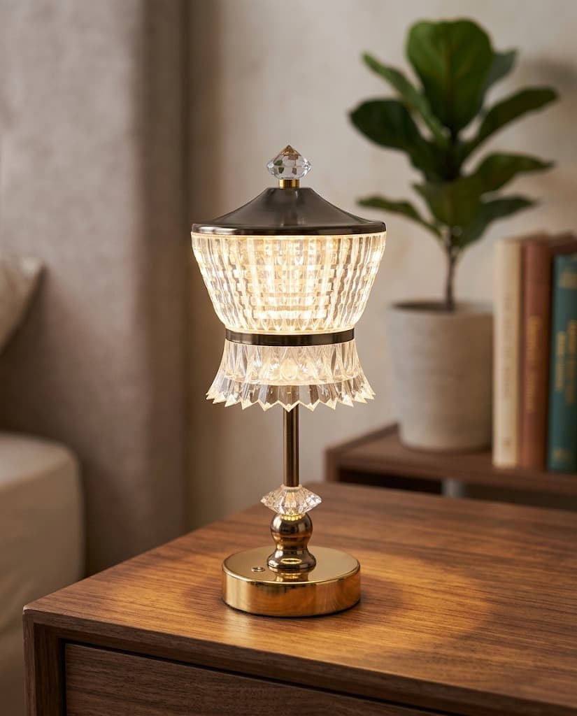 Lantern-Style Acrylic Crystal Cordless Lamp