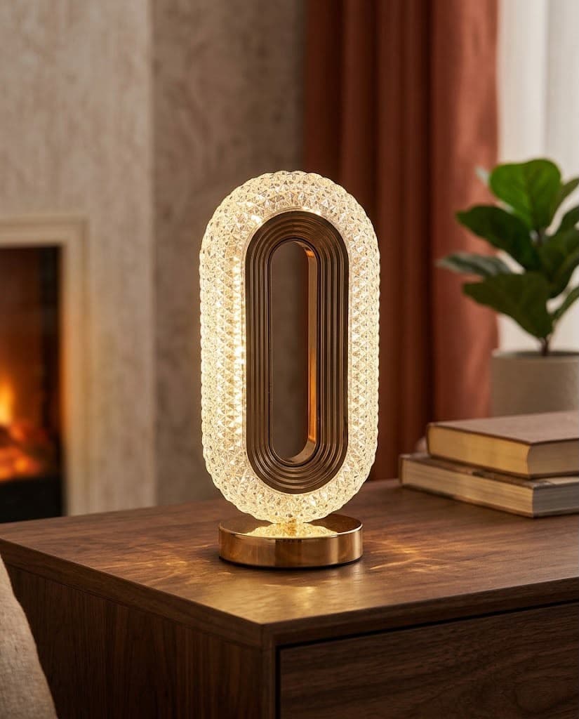 Modern Crystal Oval Open-Center Table Lamp
