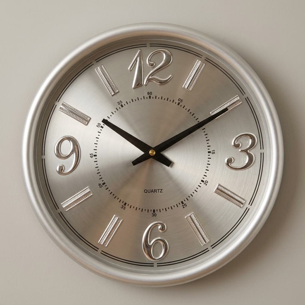 Modern Brushed Silver Quartz Wall Clock